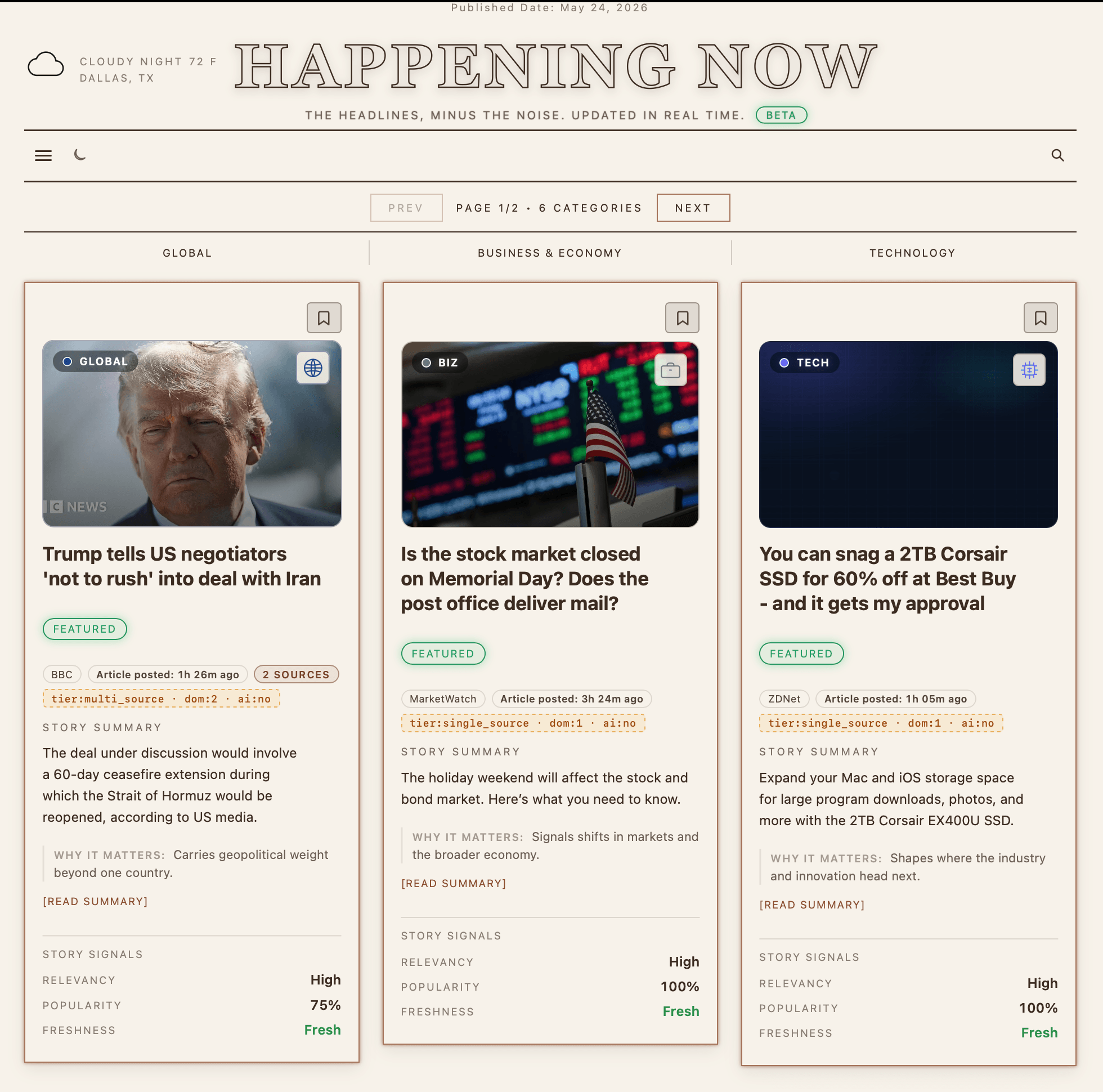 Main frontpage view Main frontpage view