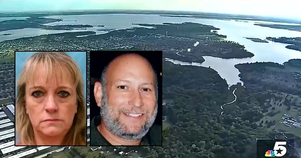 Wife duct-taped sandbags to husband's legs and dumped him in lake after blasting him with .38 revolver following annulment request, claimed he went to Cancun: Cops