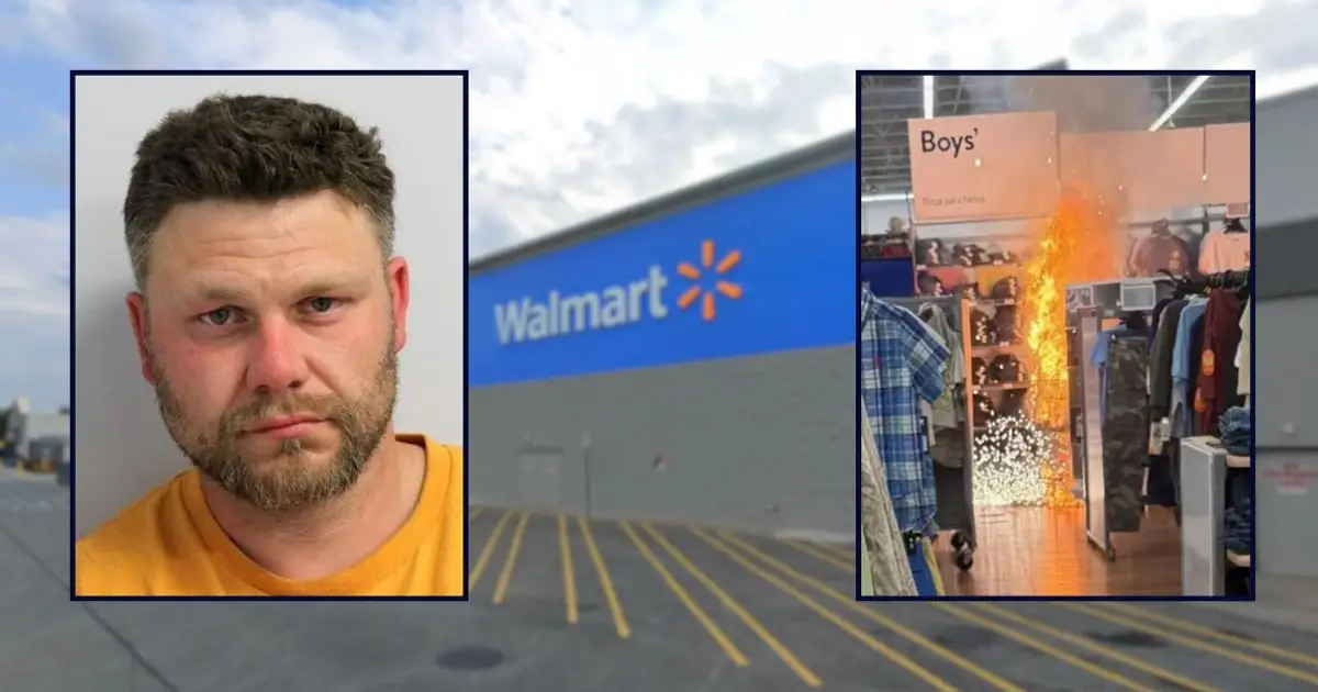 Masked man set fire at Walmart using camping fuel and fireworks in children's clothing section to distract from massive jewelry heist, authorities say