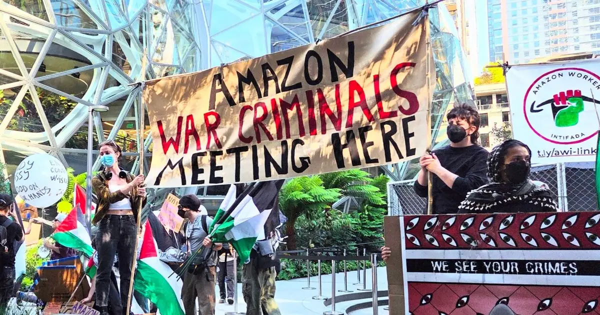 Worlds collide at Amazon Spheres as pro-Palestinian group protests cloud giant’s Israel contracts