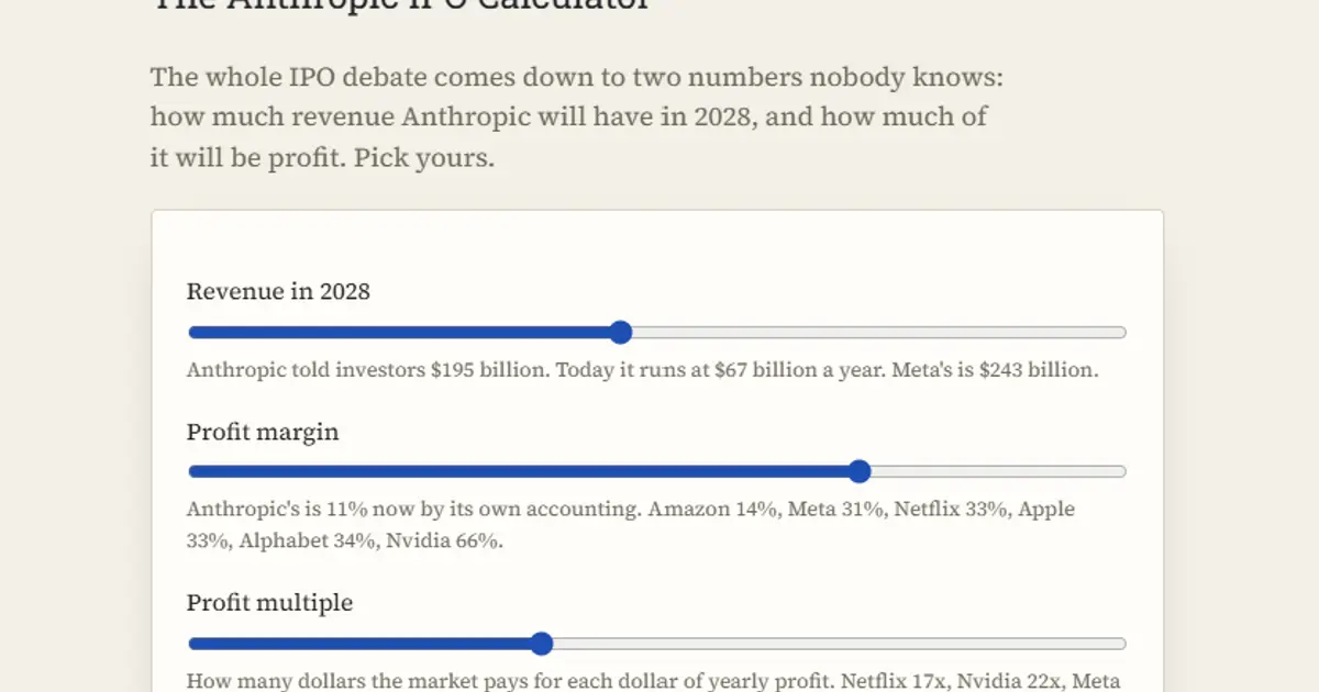 Etzioni on AI: Is Anthropic worth $2 trillion? Do the napkin math with this handy calculator