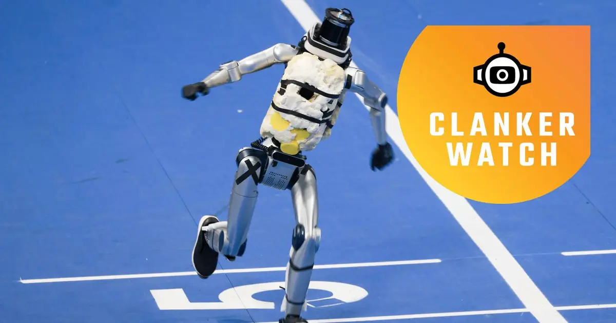 Robot Olympics runner bravely sprints headfirst into wall and collapses in shower of sparks, is not a metaphor