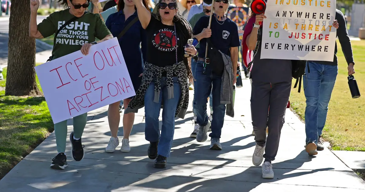 Nationwide walkout over Trump brings hundreds to Arizona Capitol