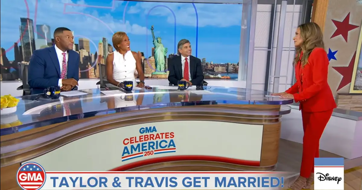 ‘GMA’ Co-Hosts Robin Roberts, George Stephanopoulos & Michael Strahan Offer Up Few Swift-Kelce Wedding Crumbs