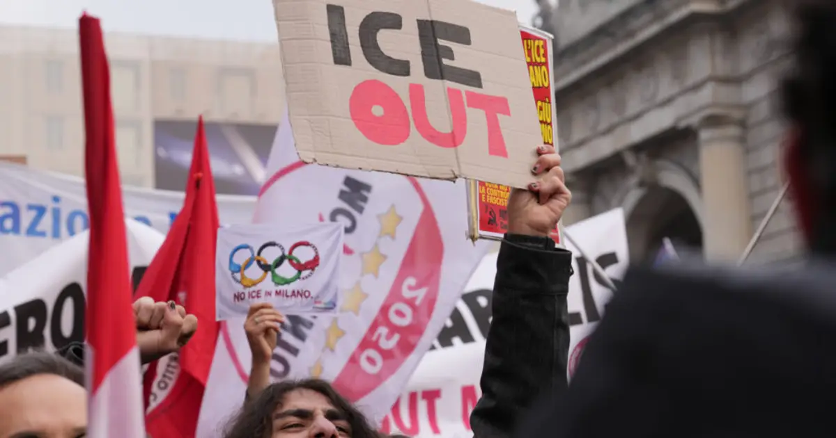 Demonstrators in Milan protest ICE unit at Winter Olympics