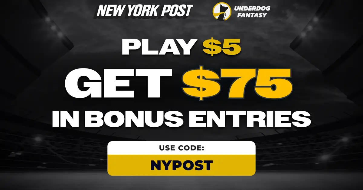 Underdog promo code NYPOST : Play $5 , get $75 in fantasy bonus entries for Patriots vs . Seahawks