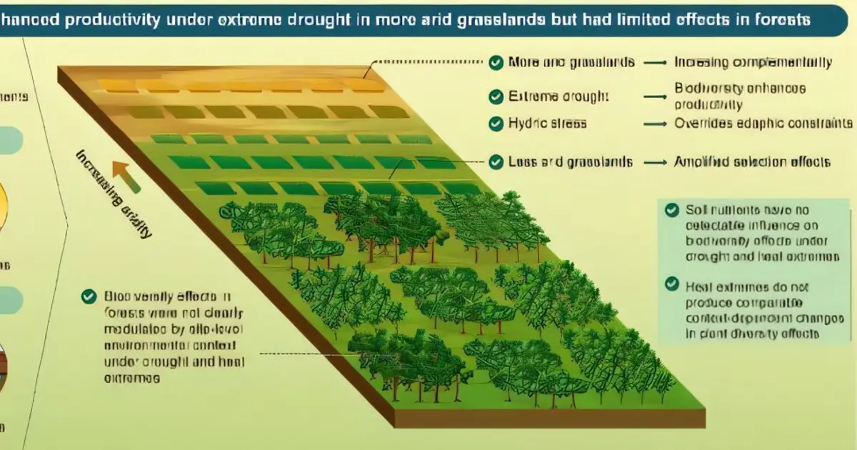 Biodiversity boosts productivity most during extreme drought in drier grasslands