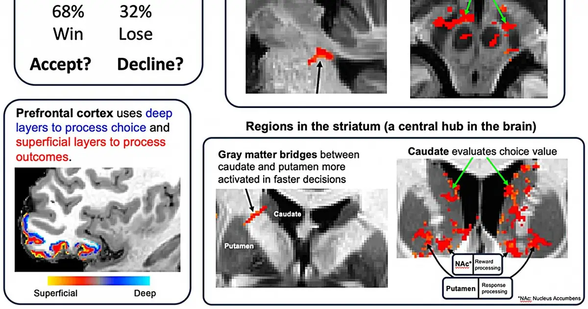 Submillimeter MRI reveals brain hubs that guide risky decisions