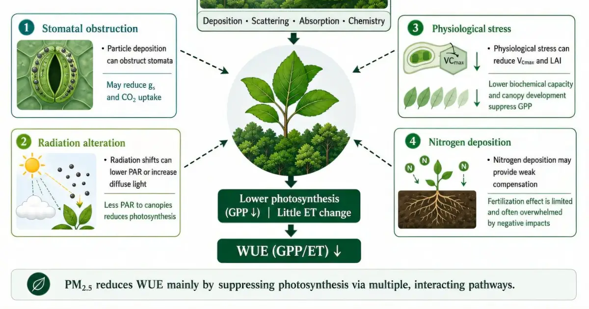 Fine-particle pollution may undermine plants' ability to absorb carbon and conserve water