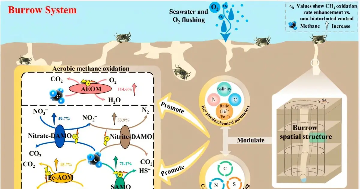 Crab-dug tunnels boost methane-eating microbes in coastal wetlands, study finds