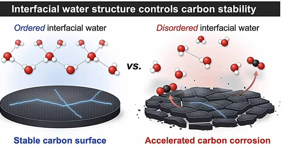 Keeping water molecules connected reduces carbon electrode corrosion