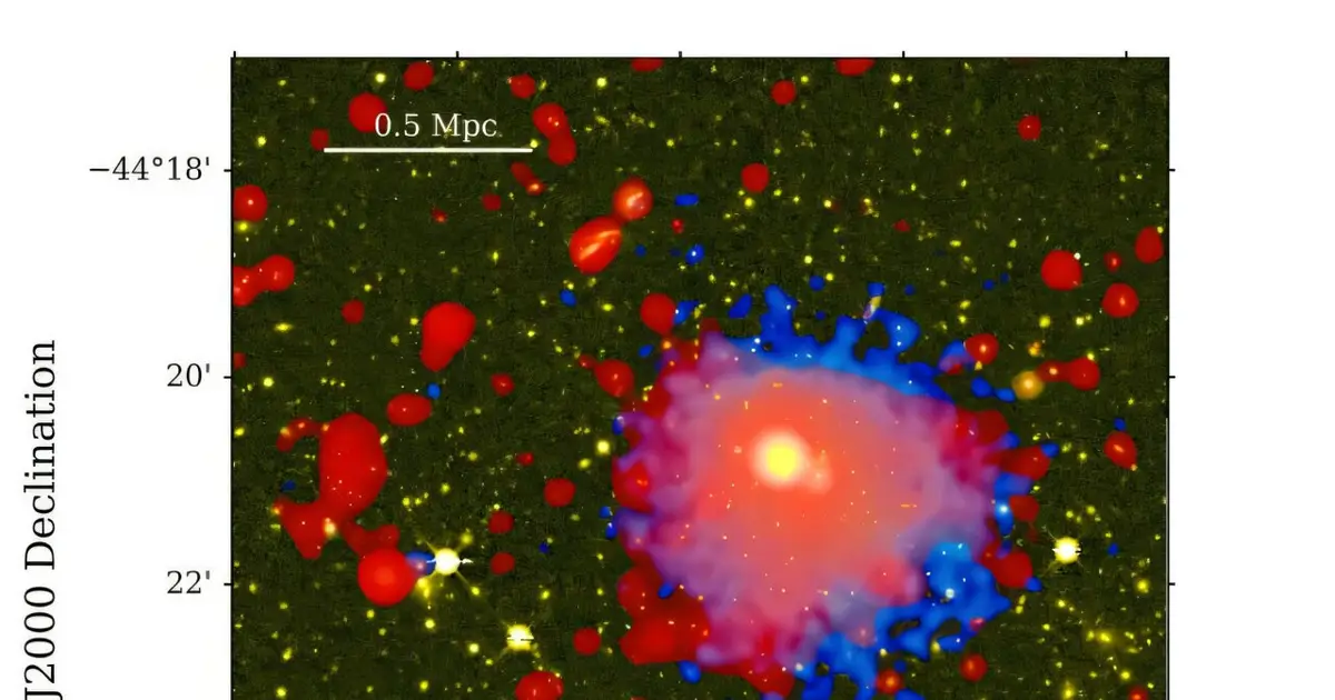 Radio telescopes confirm 3.3-million-light-year halo in unusually quiet galaxy cluster