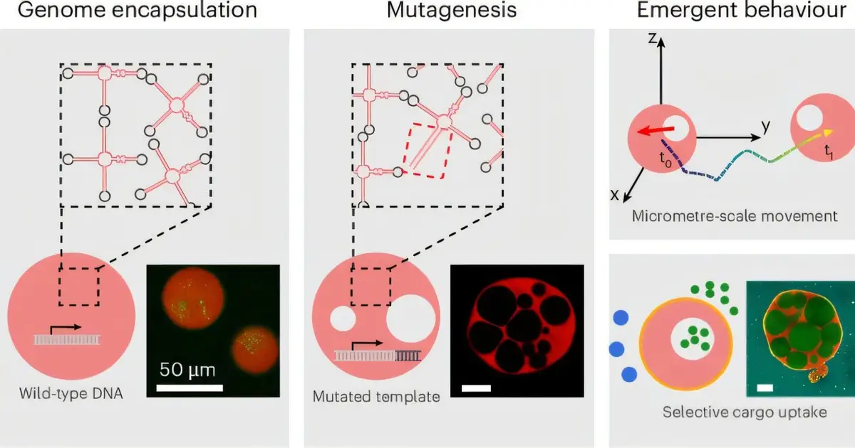 Random mutations turn RNA droplets into cell-like structures that move and store cargo