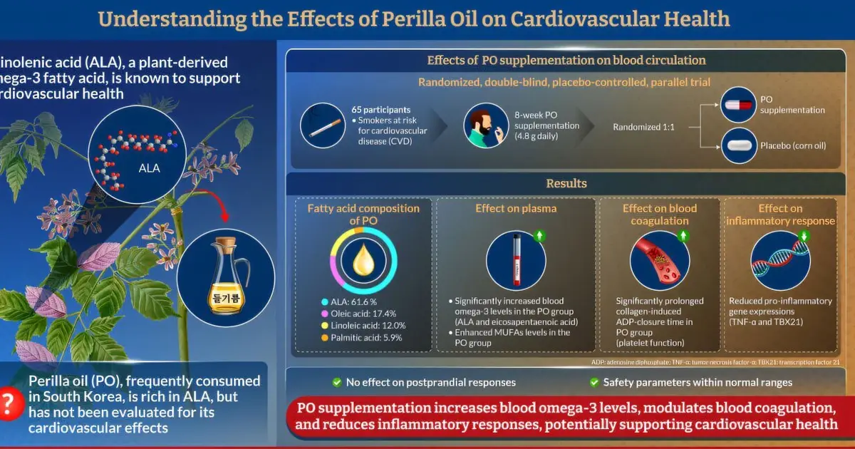 Perilla oil improved platelet function and lowered inflammation in smokers, trial finds