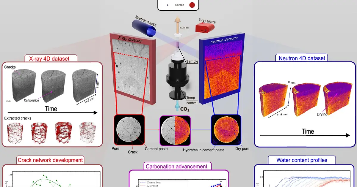Neutron imaging reveals how water limits CO₂ storage in recycled concrete