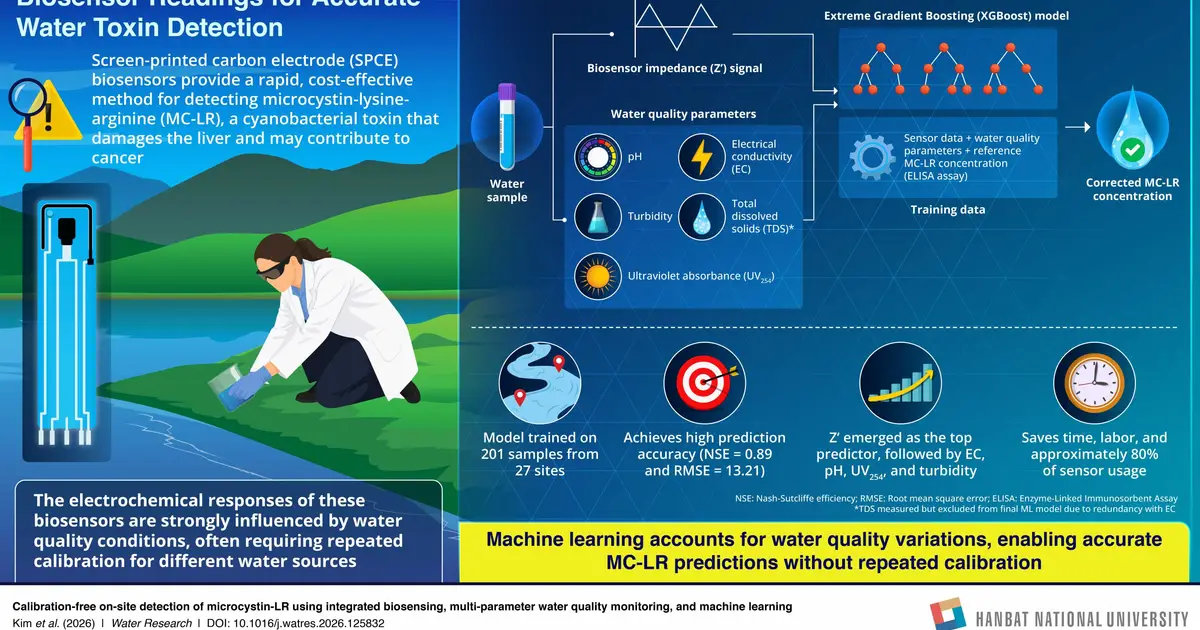 Machine learning calibration of biosensors for microcystin toxin monitoring in freshwater