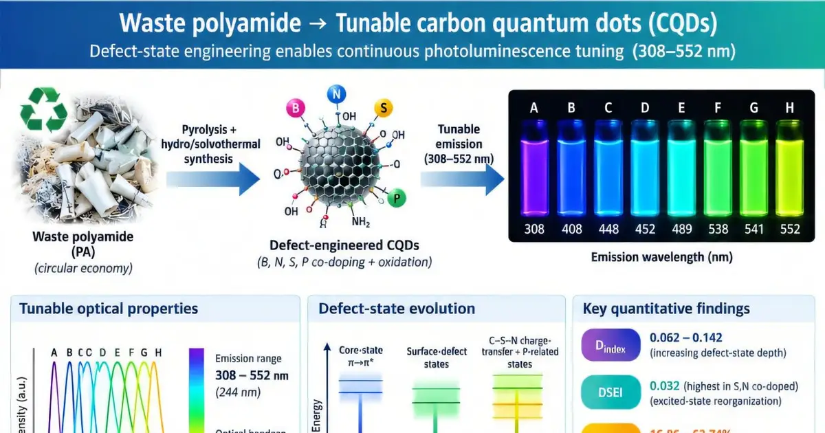 Waste plastic yields carbon quantum dots with emissions tunable from UV to yellow-green