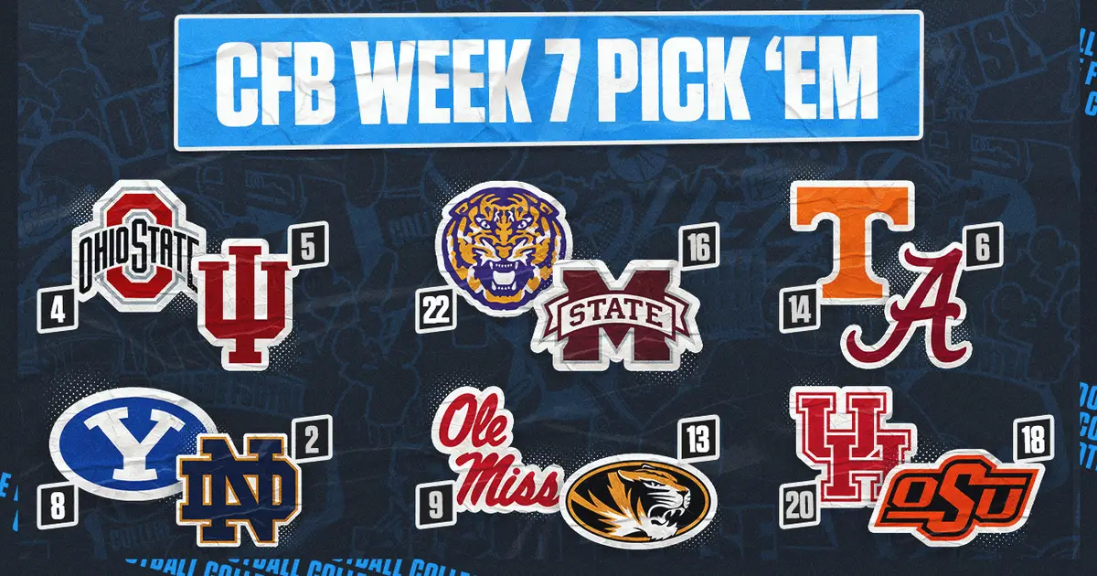 CFB Pick 'Em: Top Week 7 Games, Including Ohio State-Indiana, Notre Dame-BYU