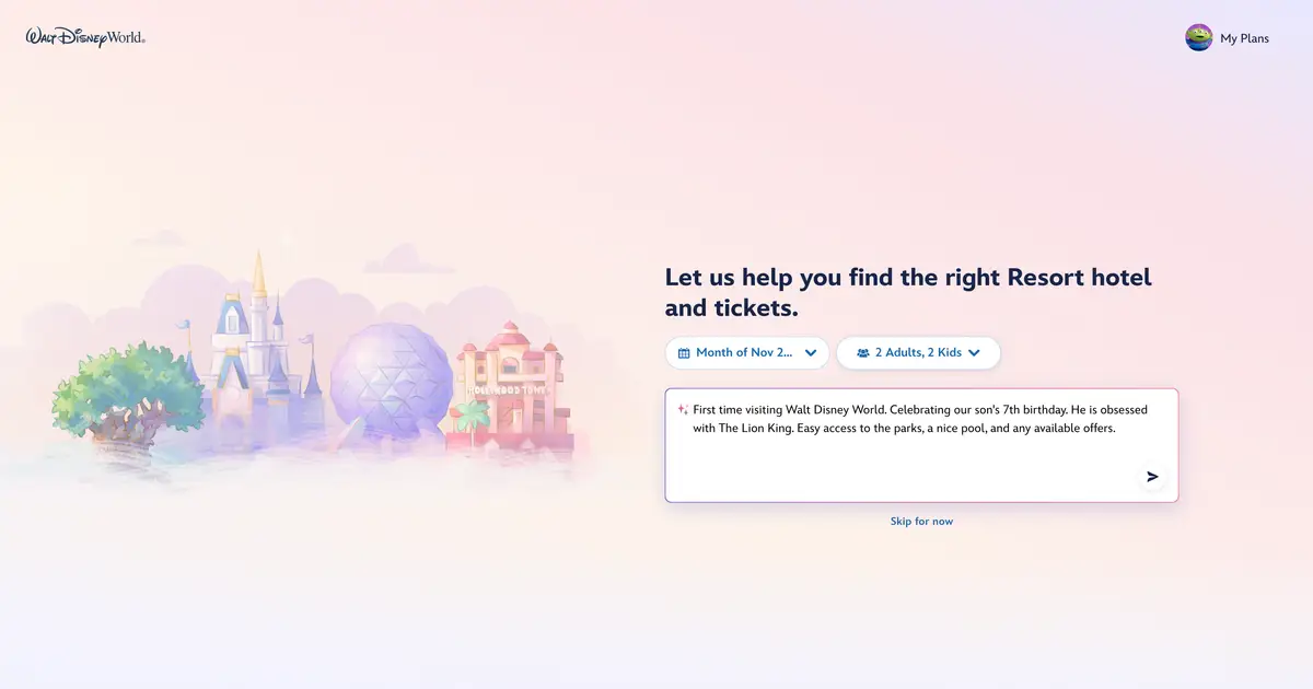 Walt Disney World Brings AI Into Its Booking Site