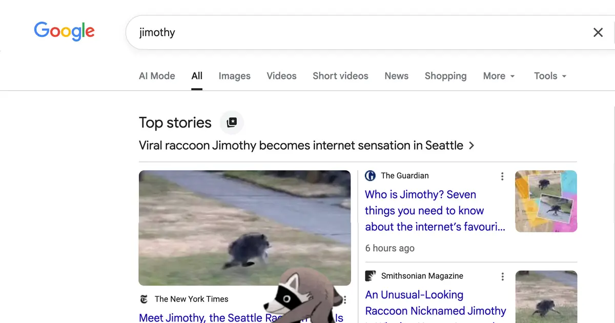 Jimothy, the Viral Raccoon, Scurries Across Your Screen in Google Animation