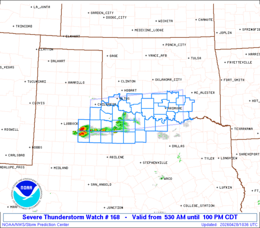 SPC Severe Thunderstorm Watch 168