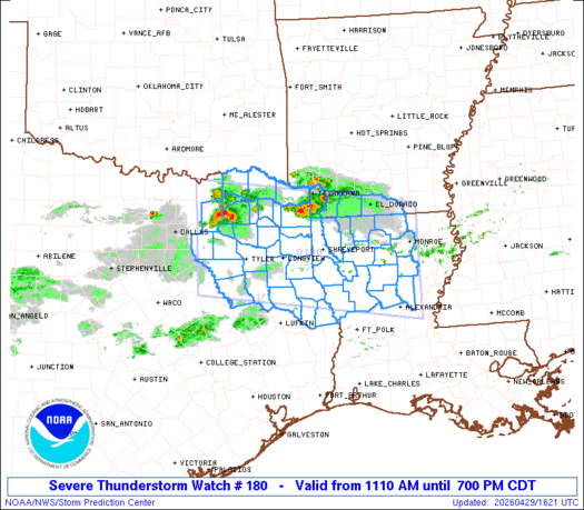 SPC Severe Thunderstorm Watch 180