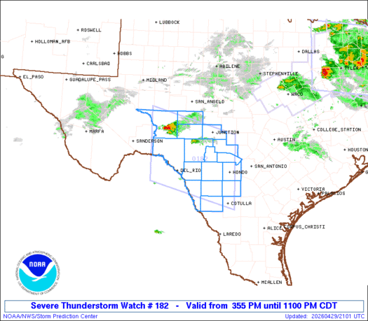 SPC Severe Thunderstorm Watch 182