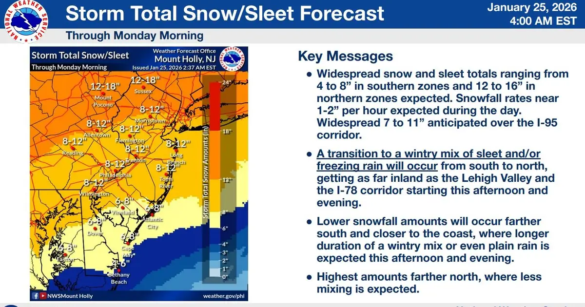 Storm arrives in southeastern PA / NJ with split accumulation predictions